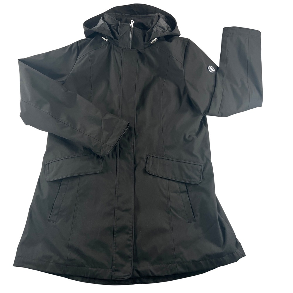 Lands End Hooded Rain Parka Women Size M Black Outdoor Utility Coat
